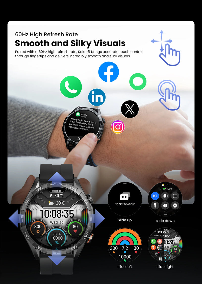 HAYLOU Solar 5 Voice Calling Smartwatch 1.58'' AMOLED Display 60Hz Smart Watch 24H Health Monitoring Sports Smartwatch for Men