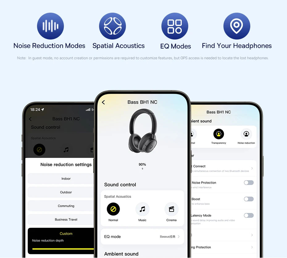 Fone de Ouvido Sem Fio Baseus EH10 NC ANC com Cancelamento de Ruído Híbrido Adaptativo de 45dB, Hi-Res LDAC, Bluetooth 6.0 e 80 Horas de Autonomia