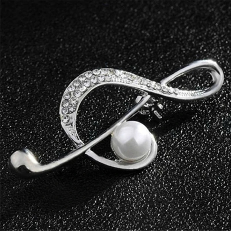 Musical Signs Crystal Brooches Simulated Pearl Brooch Lapel Pins Music Note Brooches Singer Party Concert Jewelry Gifts