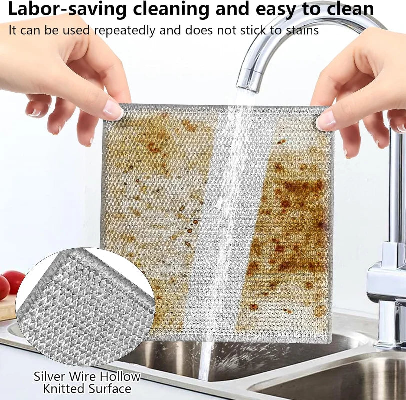 20/1pcs Magic Cleaning Cloth, Thickened Double-Sided Metal Steel Wire Rags, Kitchen Dish Pot Washing Cloths, Towel Clean Tools