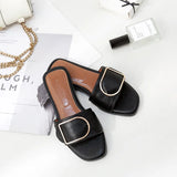 Women's Flat Slippers Summer Leather Square Toe Women Flats Flip Flops Designer Ladies Slides Sandals Women Shoes Luxury Sandals