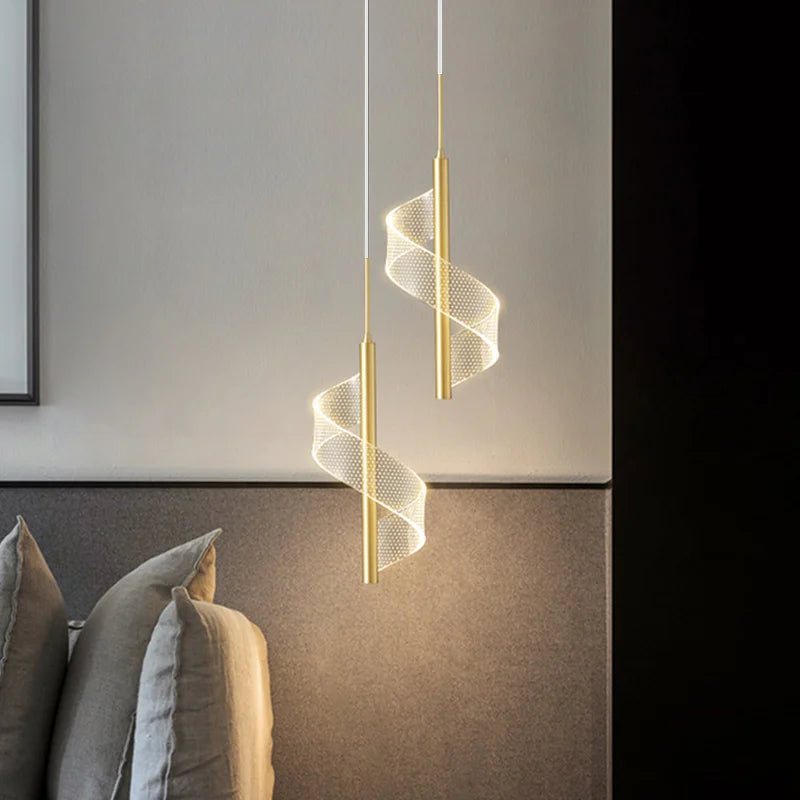 Lámpara colgante nórdica de espiral LED para mesita de noche, iluminación interior, dormitorio, sala de estar, decoración del hogar, luz acrílica moderna