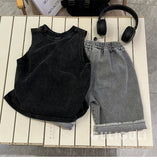 T-shirt Summer Wear Children Clothing Retro Black Cotton Handsome Boys Sleeveless Easy Vest Tide Tops 2024 Fashion Cool