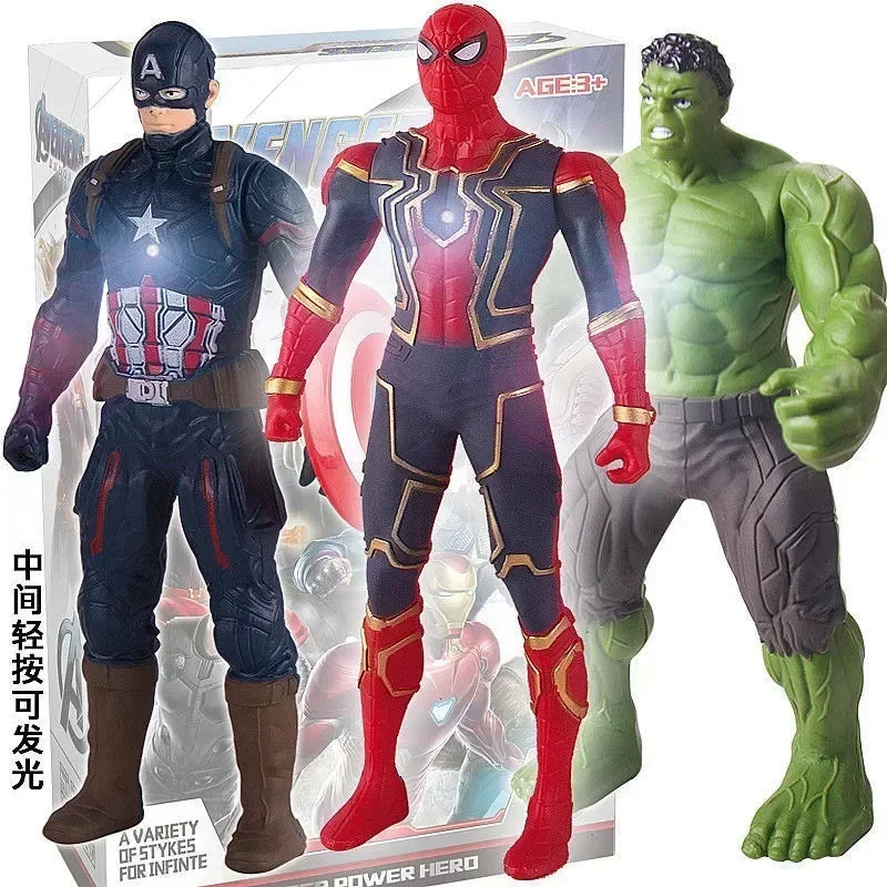 17cm Children Toys Marvel Anime Figures Spiderman Hulk Action Figure Iron Man Cartoon Kids Toy Christmas Gift Glow Doll Hobbies