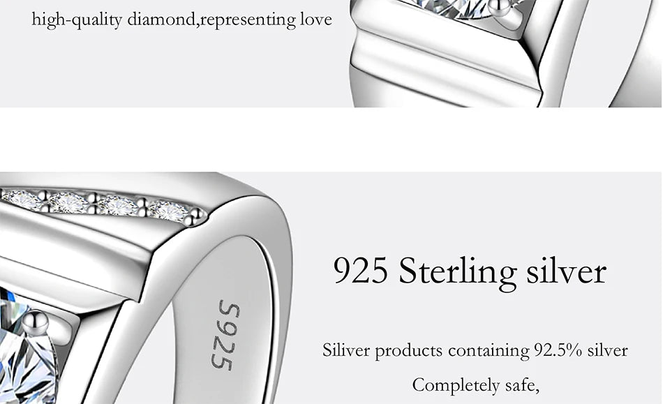 PERFANY 1/2CT Moissanite Ring for Men S925 Pure Silver Sparkling Diamond Domineering Wedding Ring Luxury Wedding Jewelry Gift