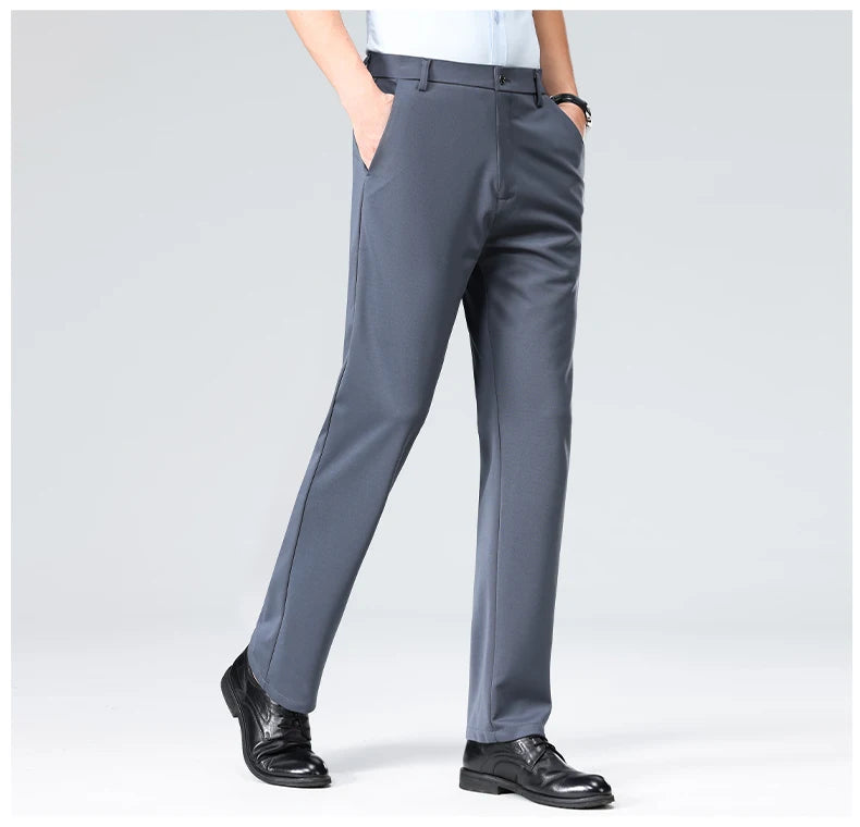Pantalones de talla grande para hombre, pantalones de traje de negocios, pantalones de vestir formales elásticos, pantalones negros clásicos para hombre grande
