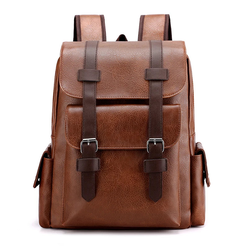Mochila de piel sintética para hombre, mochila grande para portátil, mochila negra para adolescentes y niños, mochila marrón, 2023