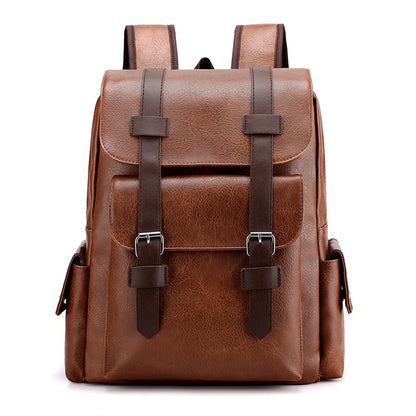 Mochila de piel sintética para hombre, mochila grande para portátil, mochila negra para adolescentes y niños, mochila marrón, 2023