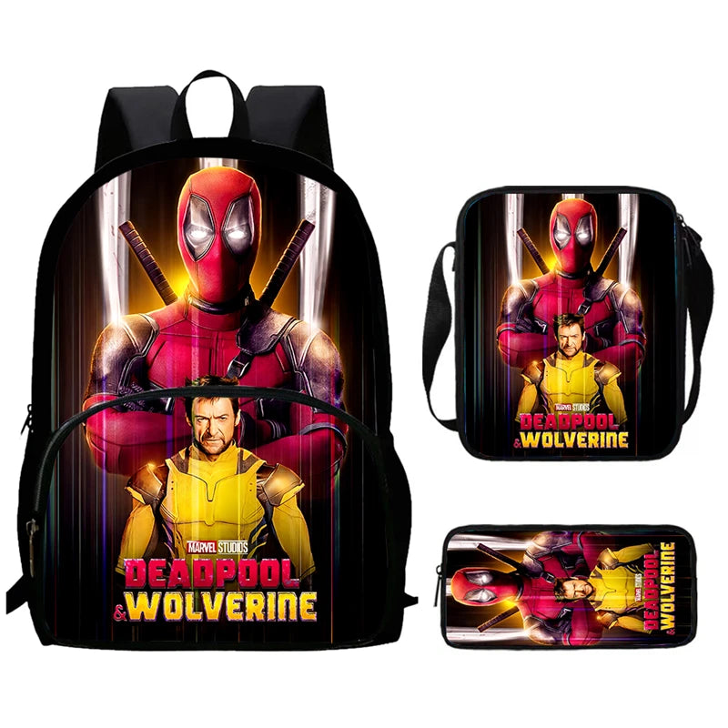 Mochilas para niños de 3 piezas con dibujos animados de DEADPOOL y WOLVERINE, mochila para estudiantes, bolso de hombro, estuche para lápices, regalo perfecto para niños y niñas.