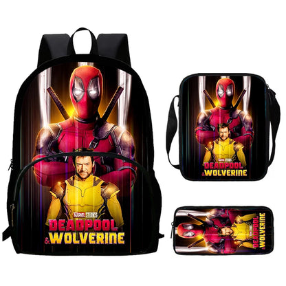 Mochilas para niños de 3 piezas con dibujos animados de DEADPOOL y WOLVERINE, mochila para estudiantes, bolso de hombro, estuche para lápices, regalo perfecto para niños y niñas.