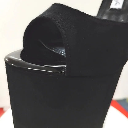 New Super High Thin Heels 30 Cm Steel Heels Large Size Women's Sandals Suede Black Buckle Sky-high Sexy Shoes platform sandals