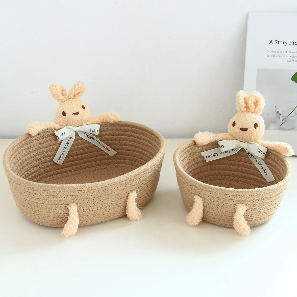 cartoon style weave sundries Storage Baskets household cosmetic hairpin Organize deposit container child toy classification case