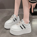 8cm Leather Flats Casual Dad Shoes Chunky Sneakers 2025 Women Platform Sports Shoes Ladies Skateboard Hidden Heels Shoes Tennis