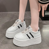 8cm Leather Flats Casual Dad Shoes Chunky Sneakers 2025 Women Platform Sports Shoes Ladies Skateboard Hidden Heels Shoes Tennis