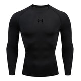 Homens correndo compressão camiseta mangas compridas esporte t ginásio de fitness moletom masculino jogging treino homme camisa atlética topos