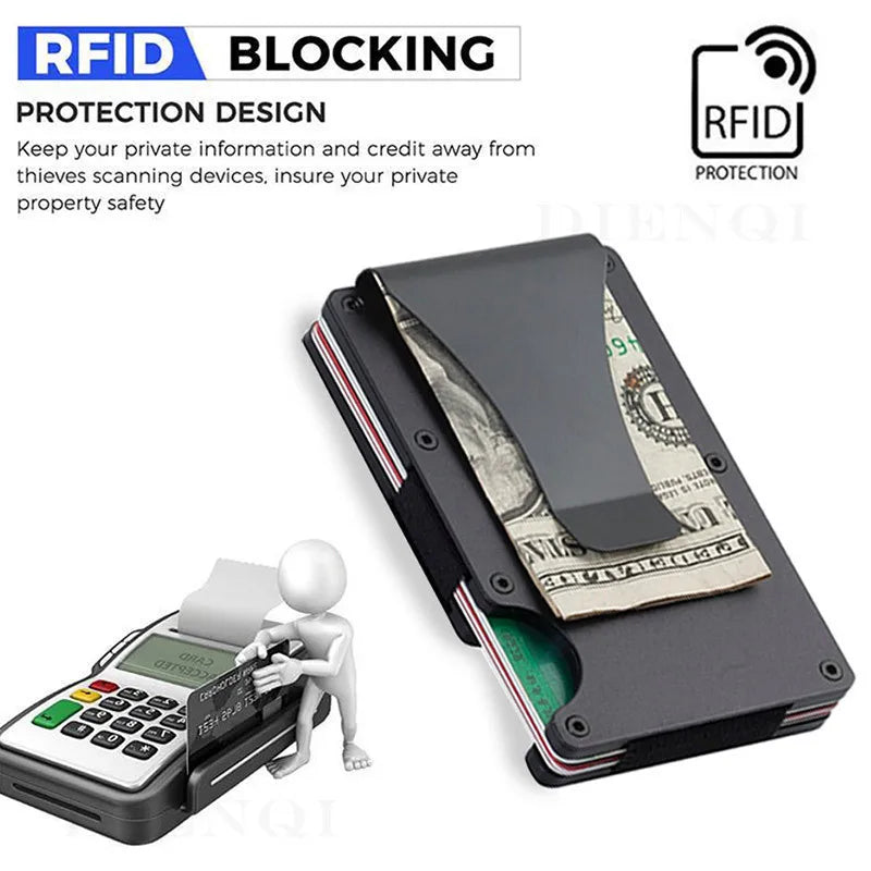Cartera delgada para hombre - Billetera minimalista con bloqueo RFID y bolsillo frontal - Billetera metálica con clip para billetes