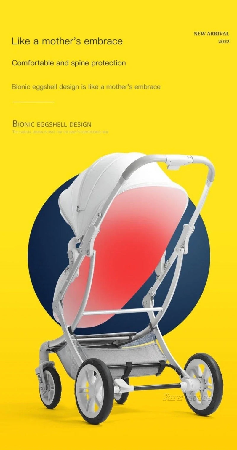 Baby Stroller 3in1,Luxury Baby Carriage with Car Seat,Eggshell Newborn Stroller Leather High Landscape PU leather