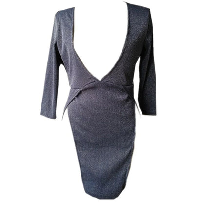 Vestido mini sexy de escote en V profundo y escotado, elegante y de manga larga para mujer, para fiesta en club.
