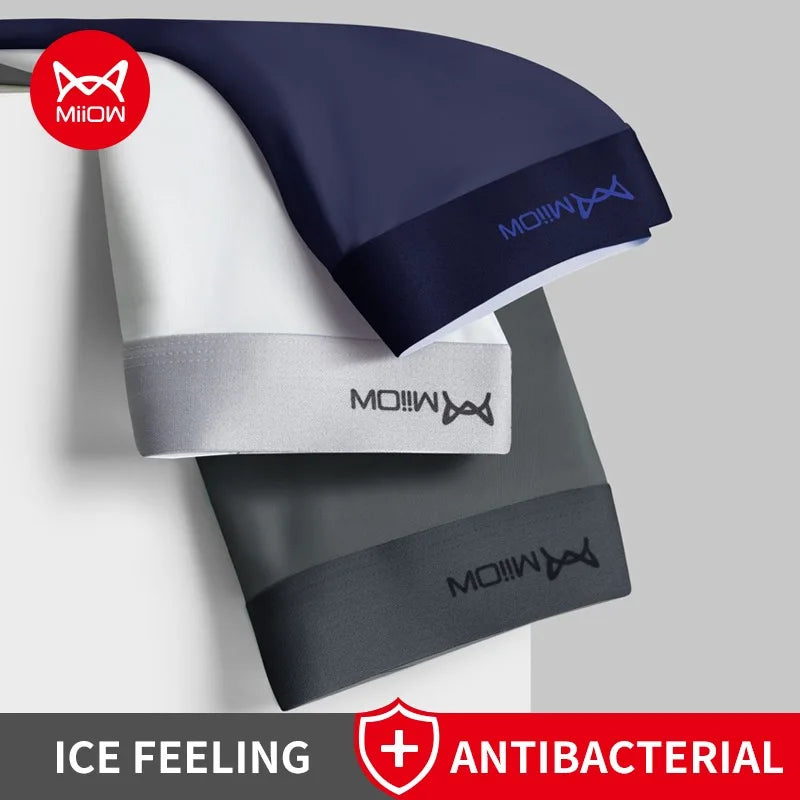 MiiOW 3Pcs Lot Men Boxer Shorts Graphene Antibacterial Ice Silk Underwear Men's Boxer Shorts Seamless Breathable Male Panties L-5XL