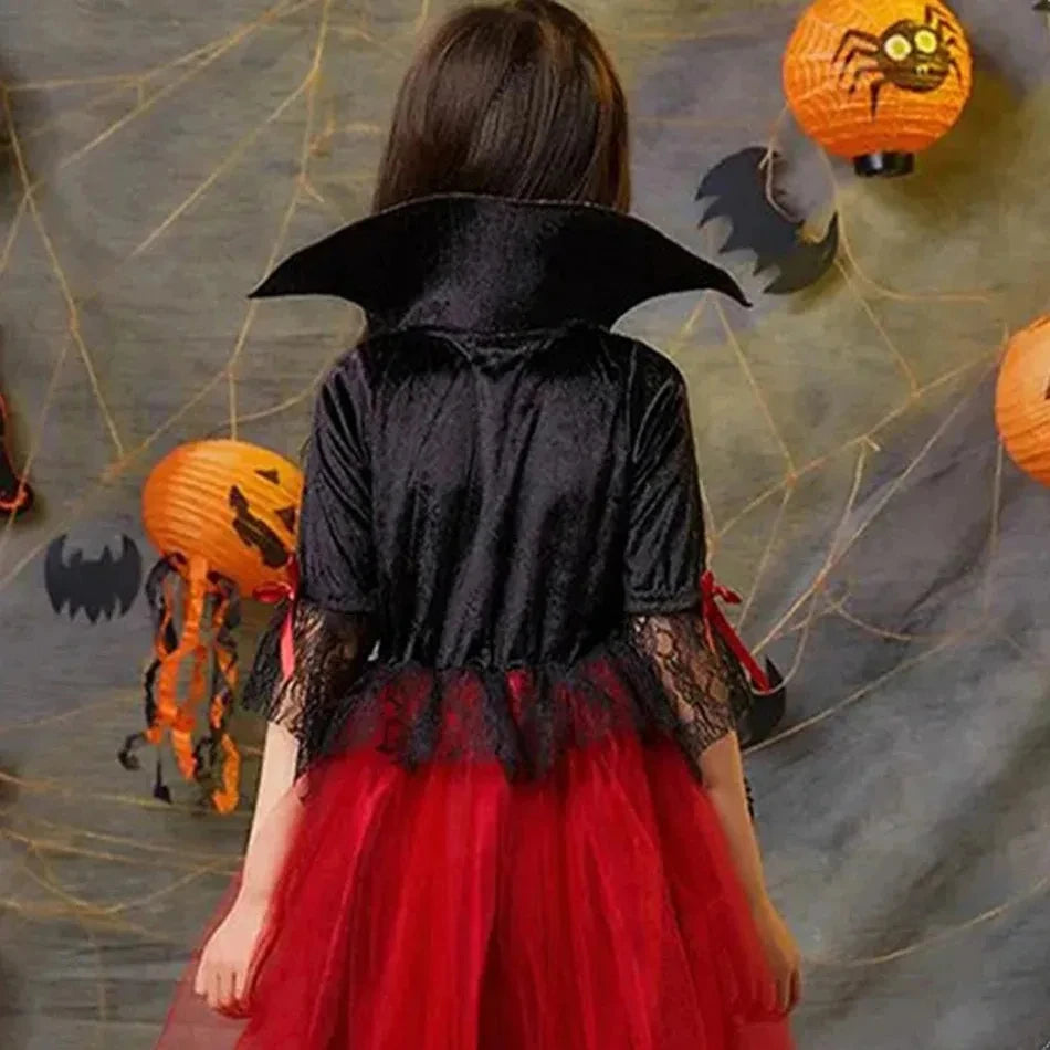 Fantasia de Vampira para Meninas (Halloween) – Vestido de Noiva Fantasma/Vampira – Traje para Festa de Carnaval e Estilo Gótico Escarlate
