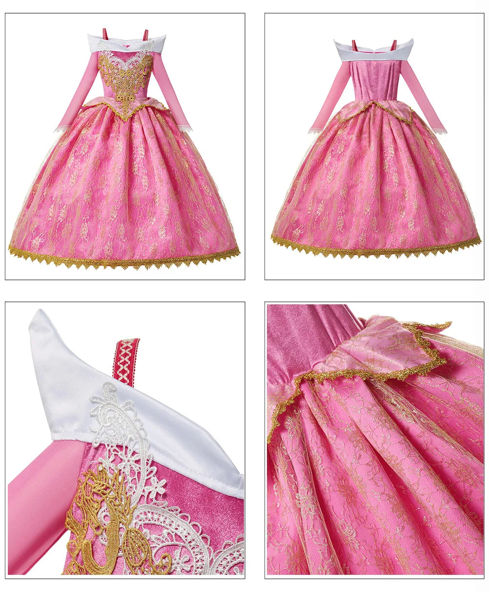 Girls Sleeping Beauty Aurora Cosplay Princess Dress Kids Rapunzel Frozen Elsa Cinderella Costume Party Clothing 2-10 Years