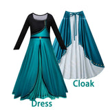 Girls Party Elegant Dresses Anna Princess Girl Cosplay Costume Dark Green Dress With Cloak Carnival Party Kids Birthday Clothes
