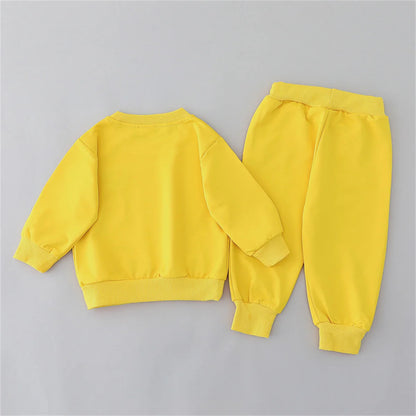 2PCS Children's Set Spring and Autumn Simple Little Bear Head Round Neck Long Sleeve Pants