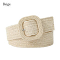 Bohemian Braided Belts for Women Summer Patchwork Straw Woven Belt Wide Waistband Fashion Female Square Buckle Waist Belt