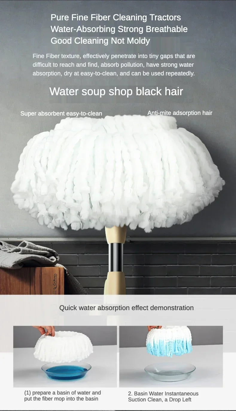 Flat Squeeze Mop 360 Degree Rotatable Stainless Steel Basket Microfiber Pads Cleaning Floor Mop Bucket Extended Handle Home