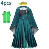 Frozen Green Anna Princess Girls Cosplay Costume Full Long Sleeve Dress With Cloak Carnival Party Kids Clothes Birthday Dress