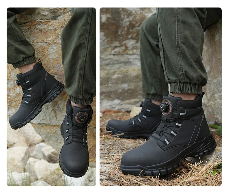 Waterproof Safety Boots Men Indestructible Steel Toe Work Boots Anti-smash Stab-resistant Safety Shoes Biker Botas Para Hombre