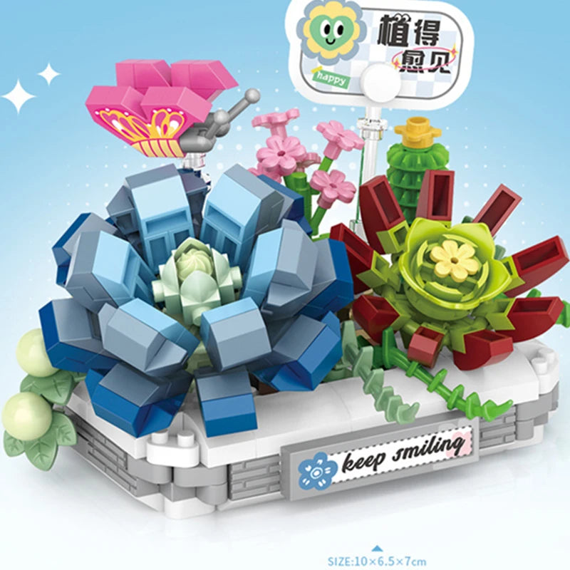 DIY Flower Vase Succulent Cactus Snow Lotus Potting Plants Gardens Building Blocks Model MINI Bricks Kids Sets Kits Toys