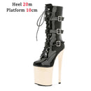 Nightclub Platform Women's Shoes 8 Inch Pole Dancing Pumps 20CM Thin High Heels Mid Tube Boots Design Buckle Sexy Stripper Show