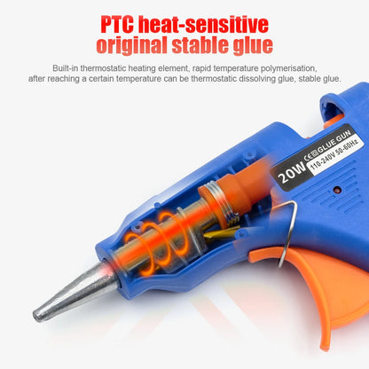 JCD 20W Hot Melt Glue Gun with 7MM 10Pcs Transparent Glue Stick Mini Gun Home Electric Temperature Gun Maintenance Tools