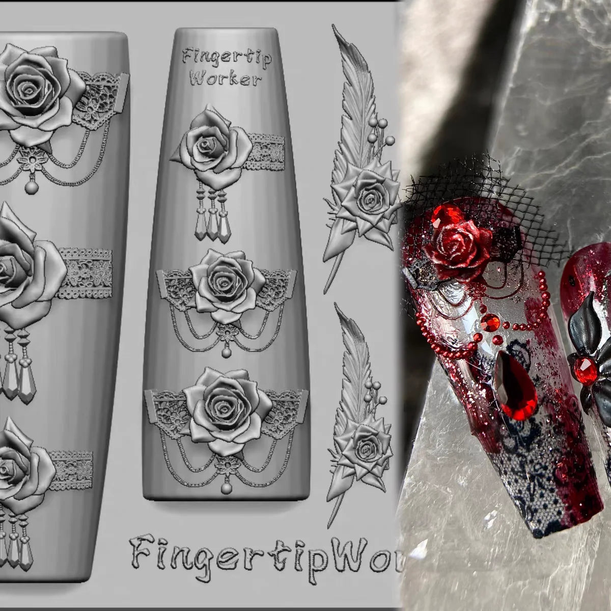 1Pc Chain Ice Flower Fox Spoon Fork Dragon Snake Butterfly 3D Acrylic Mold Nail Art Decorations  DIY Design Silicone Nails Mold