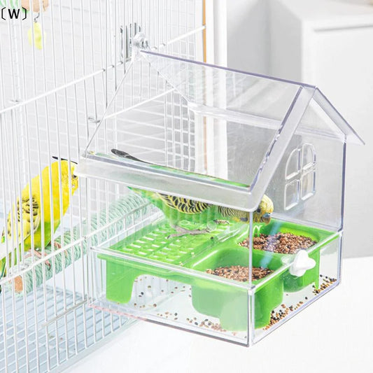 〔W〕Hanging Parrot Feeder Prevent Scattering Bird Feeding Bowl Multifunction Bird Bath Parakeets Bathtub Bird Cage Accessories