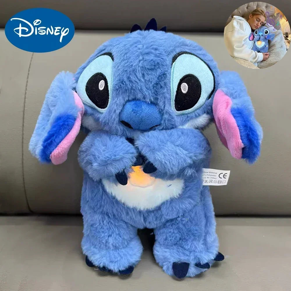 Muñeco de peluche Disney Stitch, oso de peluche que respira y duerme, con música relajante, compañero de juegos Kawaii, juguete de peluche ligero para niños, regalo para niños