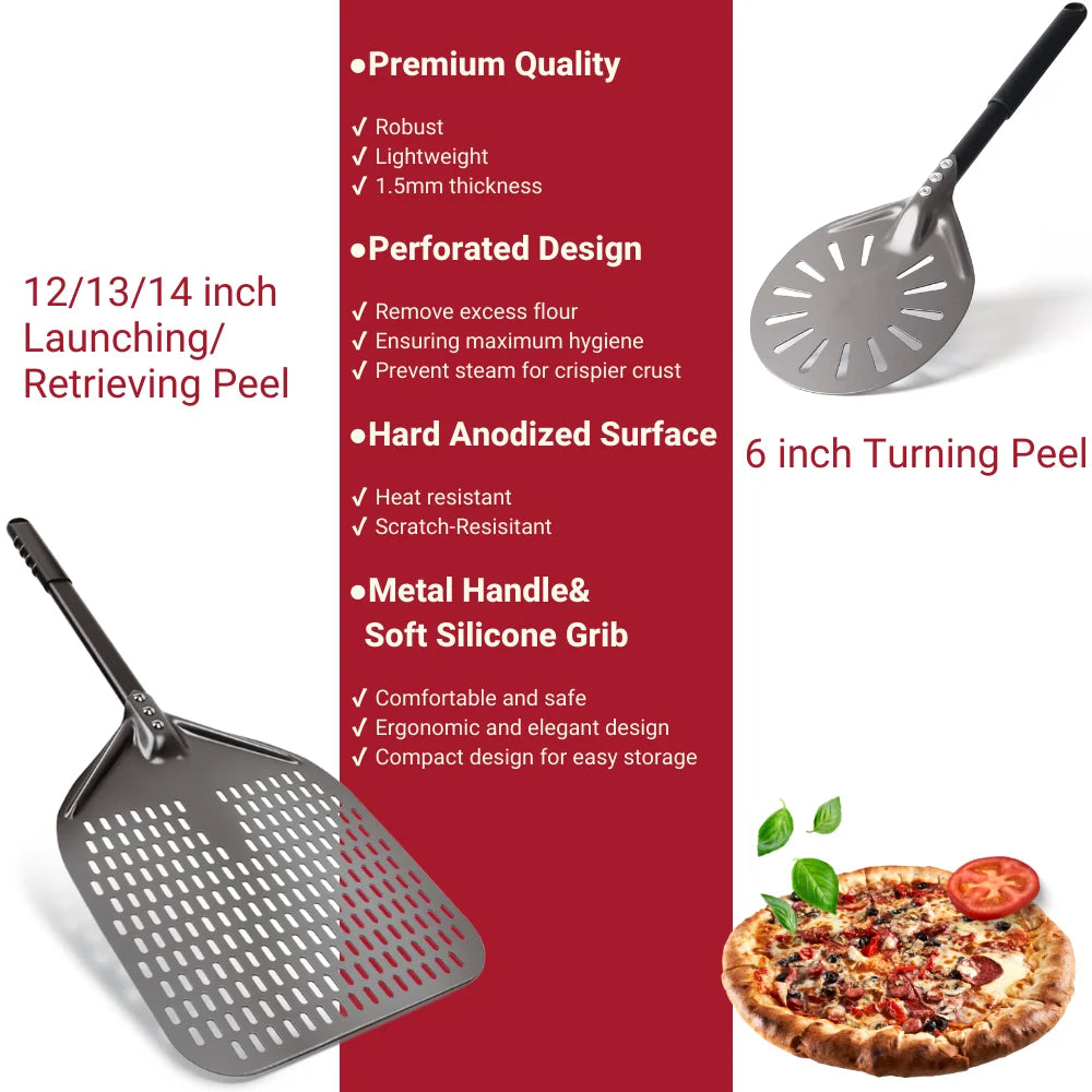 6&12 13 14  Inch Pizza Perforated Shovel Paddle Pizza Oven Turning Peel Hard  Anodized Pizza  Baking Kitchen Tool Spatula