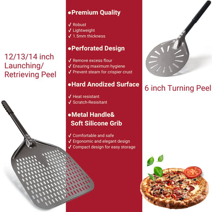 6&12 13 14  Inch Pizza Perforated Shovel Paddle Pizza Oven Turning Peel Hard  Anodized Pizza  Baking Kitchen Tool Spatula