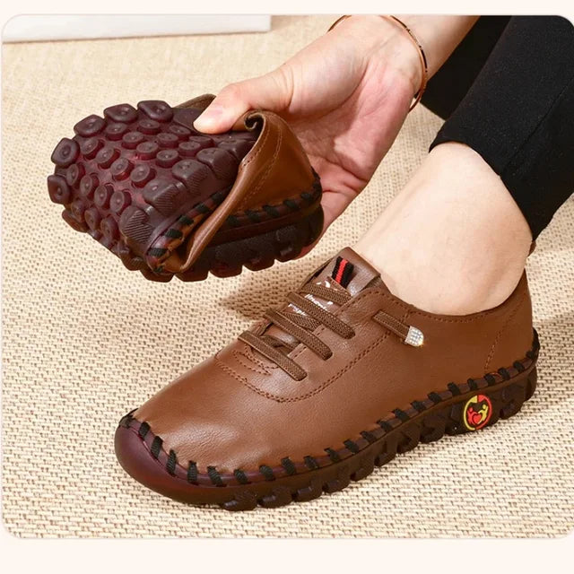 Zapatillas de cuero para mujer, zapatos casuales vulcanizados, mocasines planos suaves y cómodos para mujer, zapatillas sin cordones para mujer 