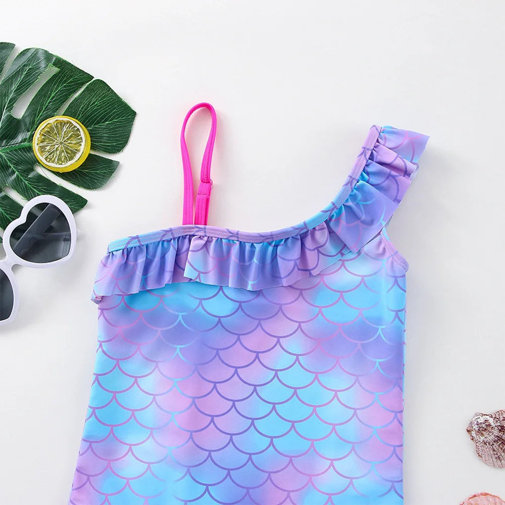 Traje de baño de una pieza con estampado de escamas de sirena para niña pequeña de Lilo Stitch, traje de baño para playa