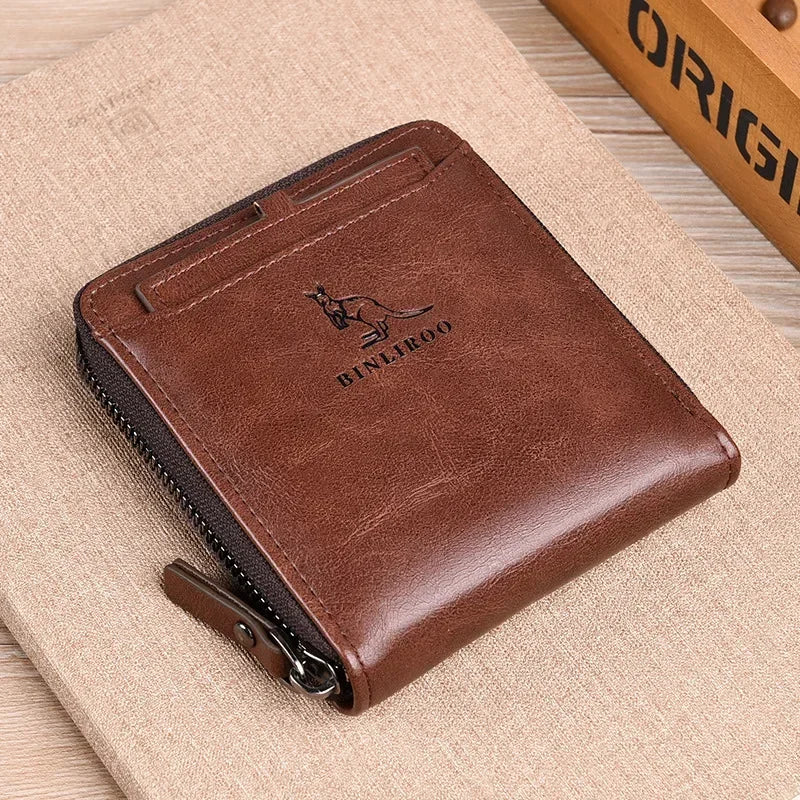 Genuine Leather Men's Wallet Luxury Short RFID Card Holder for Men Zipper Coin Purse Portable Male Wallets Billfold