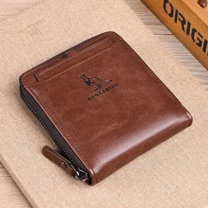 Genuine Leather Men's Wallet Luxury Short RFID Card Holder for Men Zipper Coin Purse Portable Male Wallets Billfold