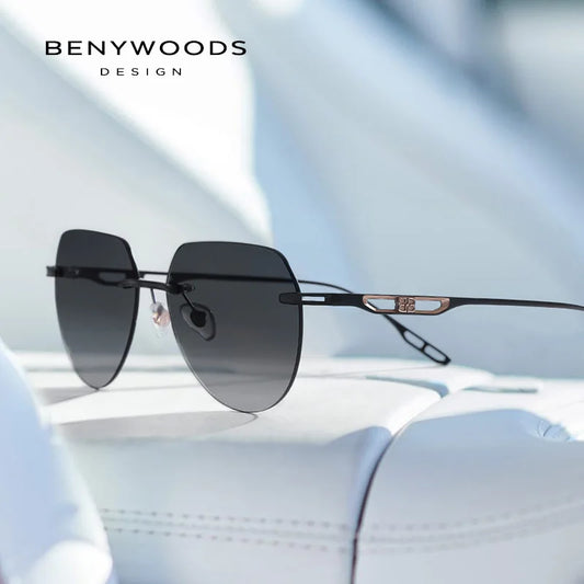 Benywoods Design Fashion Rimless Men's Sunglasses Gradient Photochromic UV400 Outdoor Sun Glasses Pure Titanium Eyewear BS23052