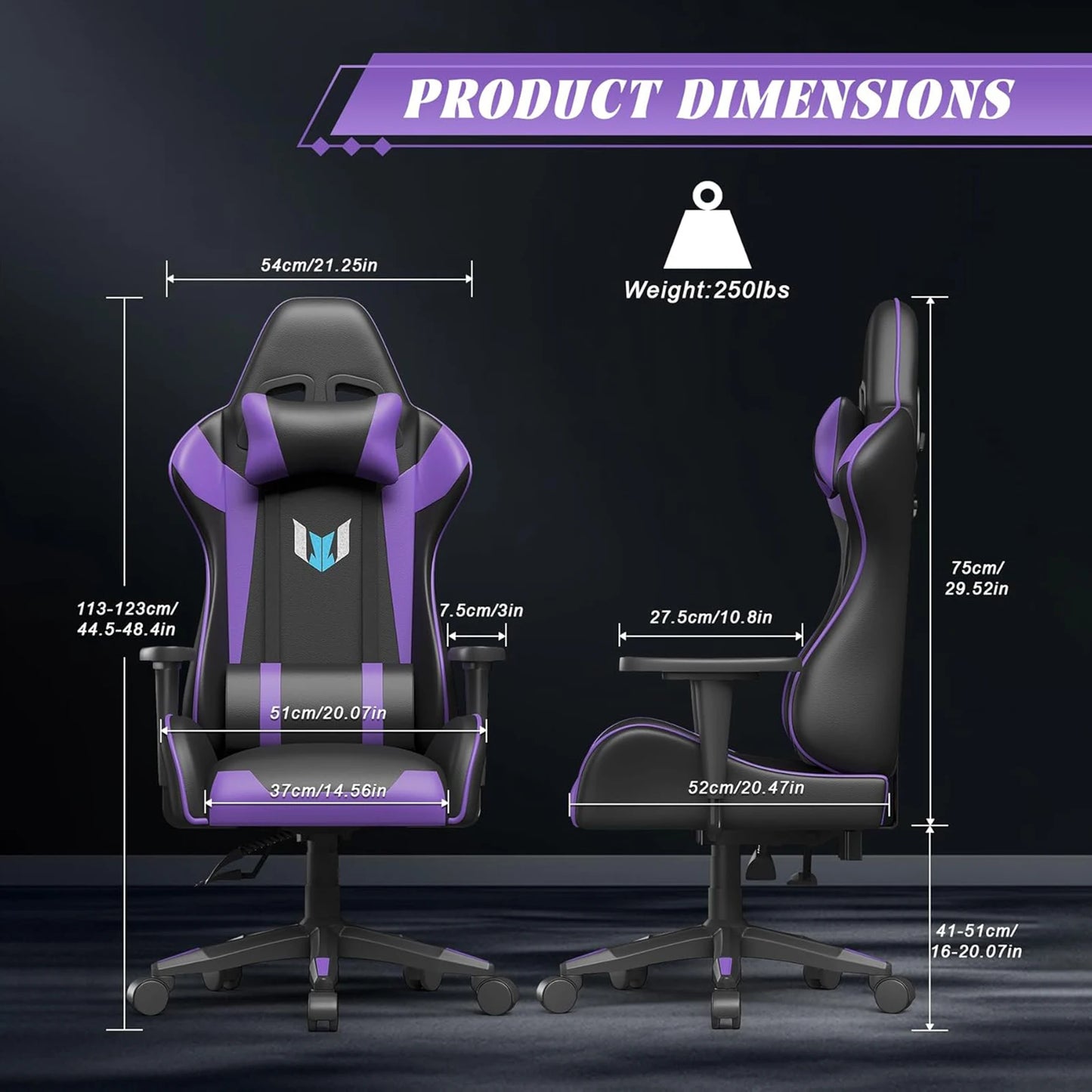 Bigzzia Ergonomic Gaming Chair - Gamer Chairs with Lumbar Cushion Headrest Home Computer Chair Height Adjustable Office Chair