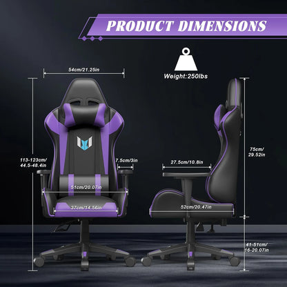 Bigzzia Ergonomic Gaming Chair - Gamer Chairs with Lumbar Cushion Headrest Home Computer Chair Height Adjustable Office Chair