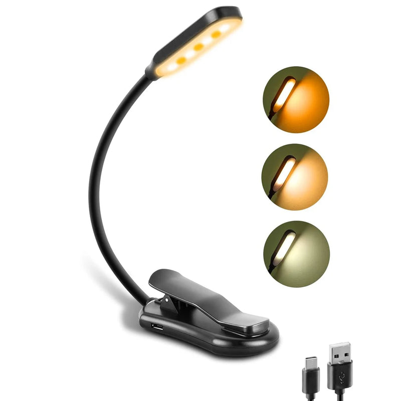 Rechargeable Book Reading Light Lamp, LED Book Light for Reading in Bed - Eye Caring Adjustable Brightness 3 Color Temperatures