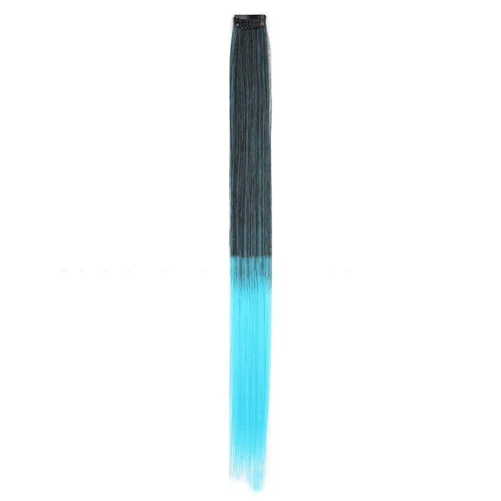 New Stripe Printed Clip-in Hair Extensions Synthetic Straight Hair Highlights Colorful 18 Inch Wig Hairpieces for Girls