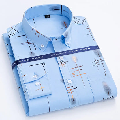 Latest Men's Dress Shirts Spring Autumn Non-iron Anti-wrinkle Business Casual Print Thin Plaid Soft Slim Fit Chemise Homme