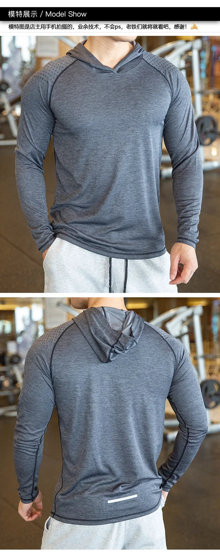 Autumn Gym Men T Shirt Casual Long Sleeve Slim Tops Tees elastic T-shirt Sports Fitness breathable Quick dry Hooded T Shirt